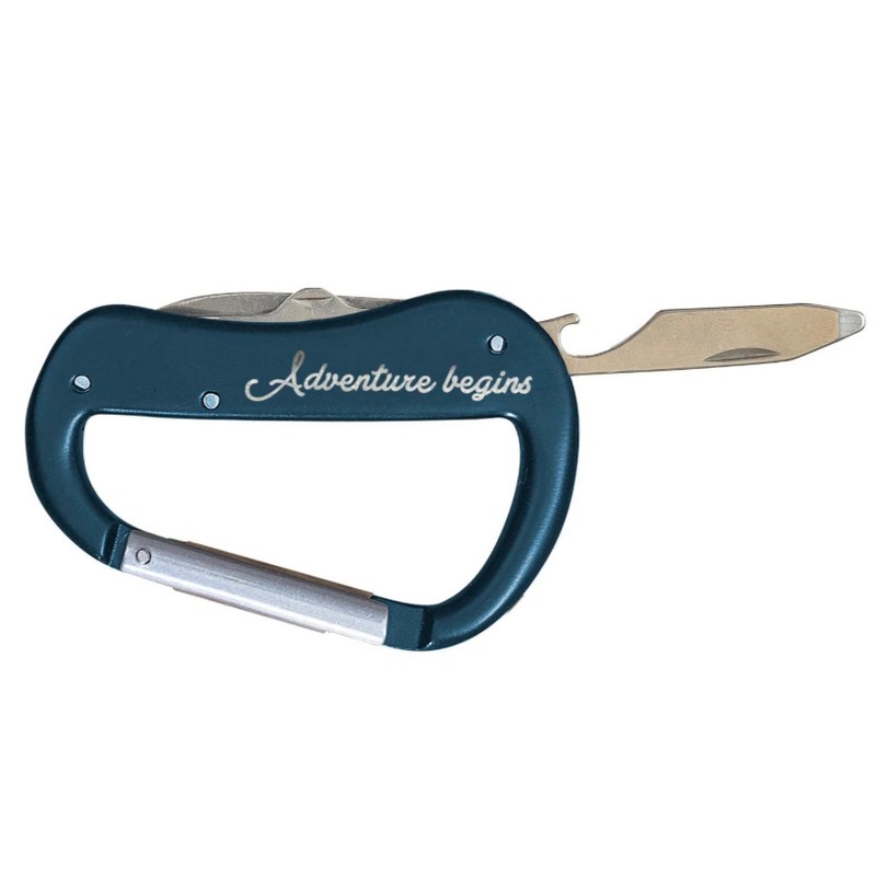 Portachiavi moschettone multiutensile 5 in 1 con lima, apribottiglie, coltello e forbici, per un classico regalo uomo